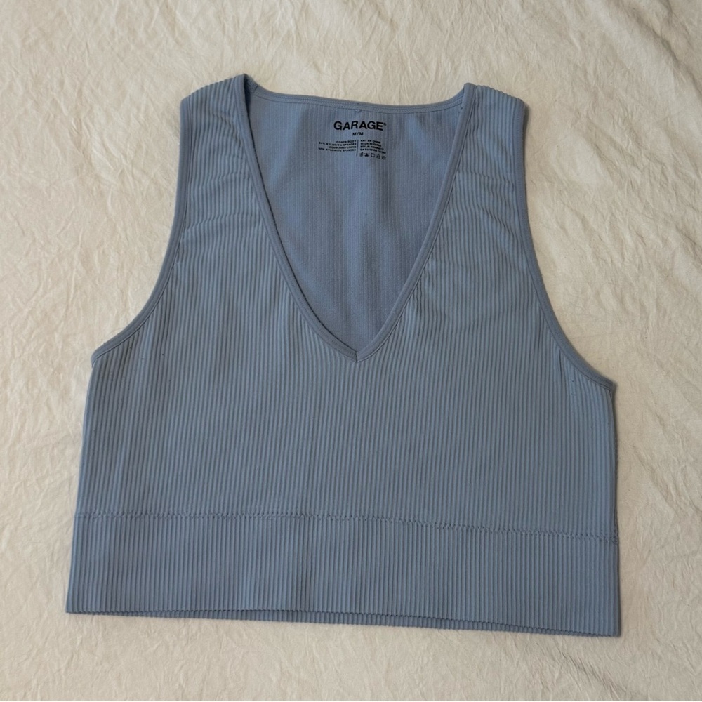 Garage Light Blue Ribbed Seamless V-Neck Tank Top
